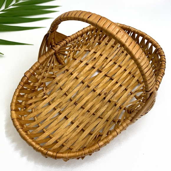 Vintage Handwoven Wicker Basket Catch All + Handle
